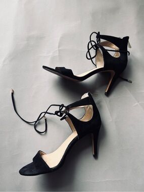 Black Lace-Up Suede Women’s High Heel Sandals